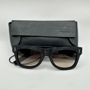 Tom REBL TRS04 S01 Wood Grain Oversized Sunglasses Black With Leather Case Italy